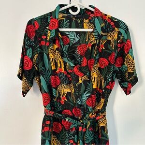 America & Beyond JAGUAR PARADISE BLACK ANIMAL PRINT JUMPSUIT